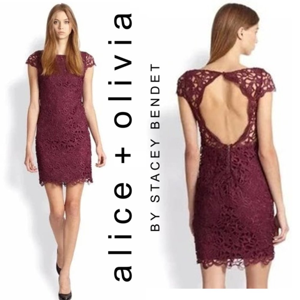 alice + olivia Clover Lace Back-Cutout Dress